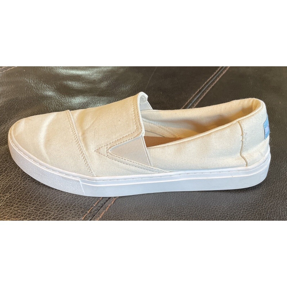 TOMS Shoes Luca Slip On Sneakers Natural Canvas Cream/White Women's Size 9.5